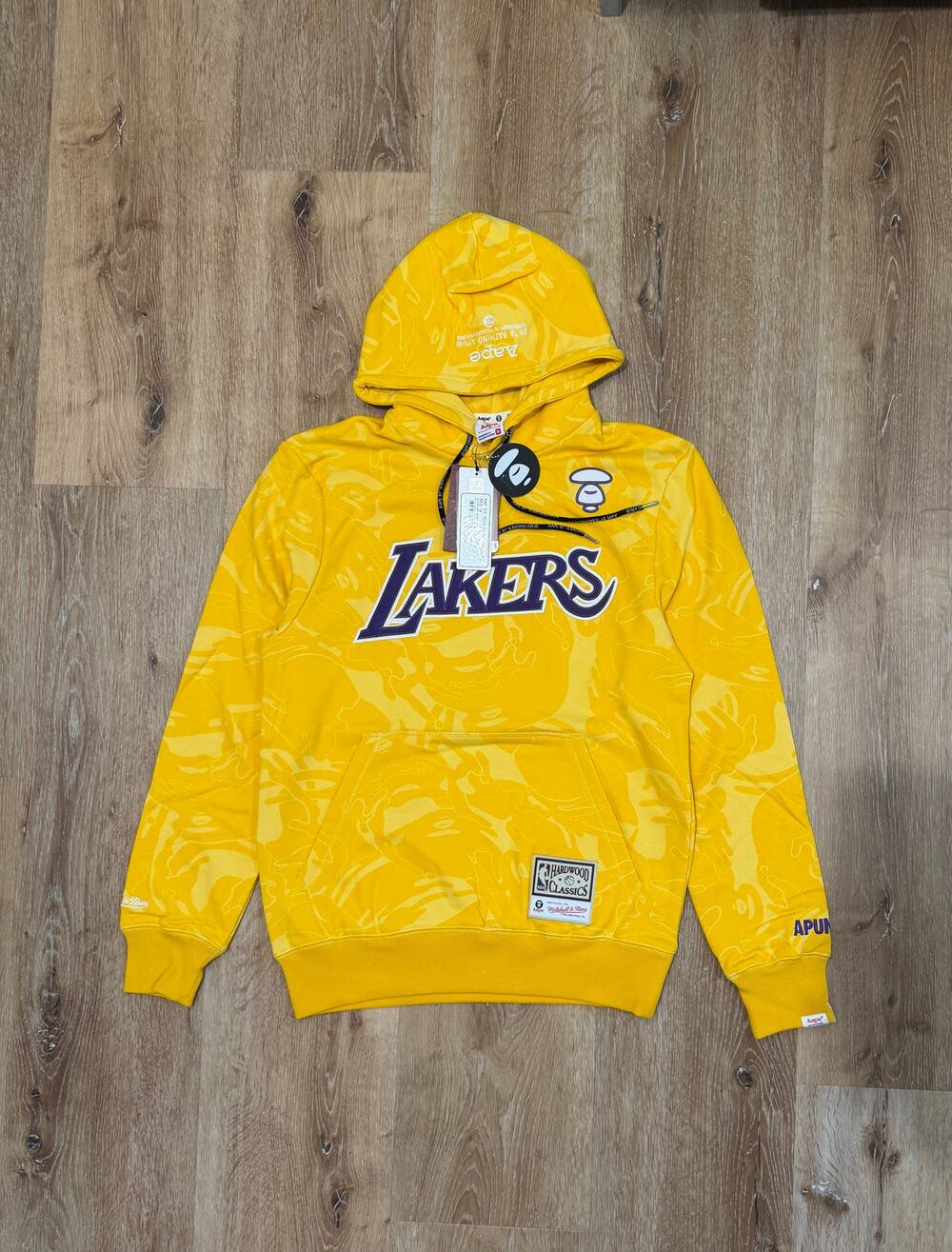AAPE by A Bathing Ape x NBA x Mitchell & Ness Lakers Hoodie Yellow Purple Size M